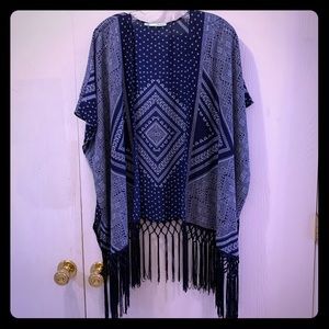 Bandana print fringe kimono